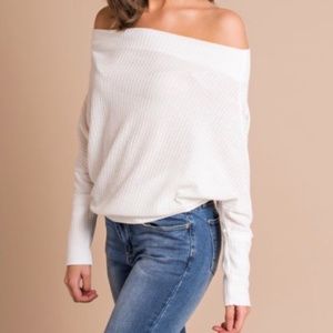 Umgee White Waffle Knit Off-the-Shoulder Sweater